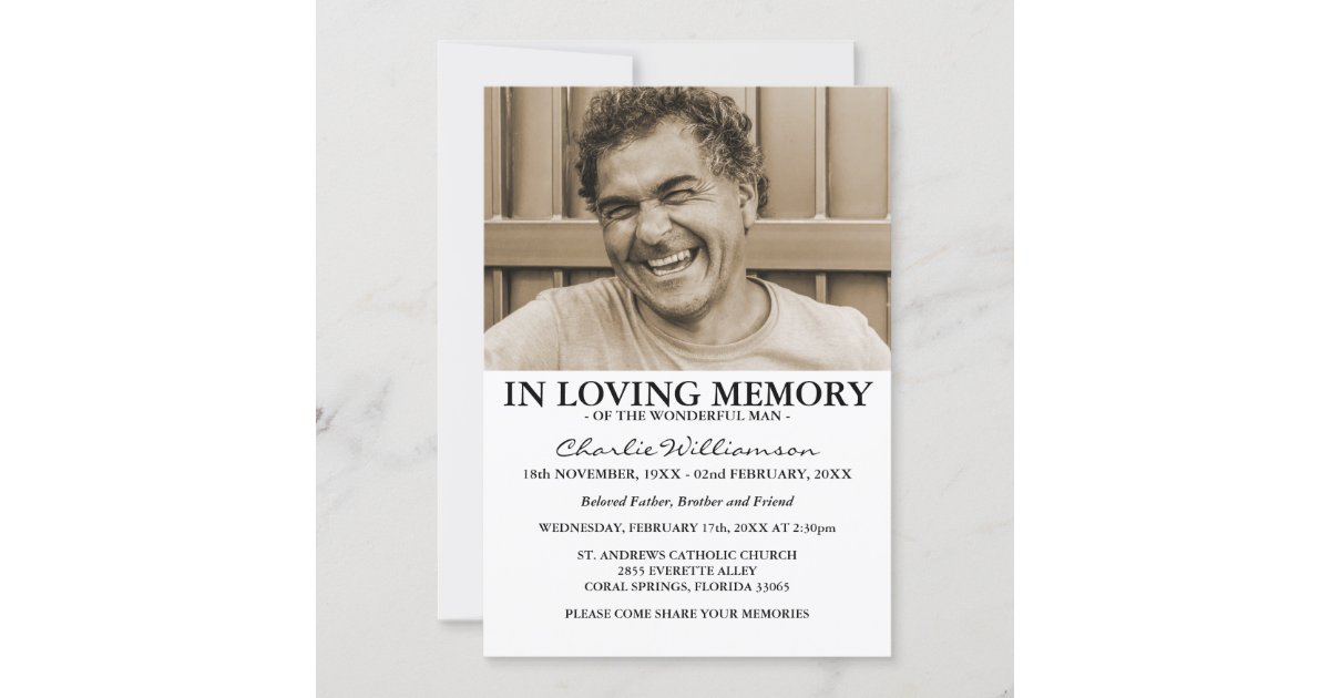 Minimal Photo In Loving Memory Funeral Invitation | Zazzle