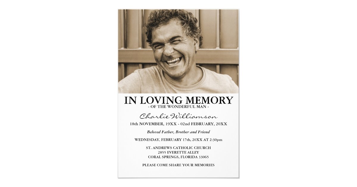 Minimal Photo In Loving Memory Funeral Invitation | Zazzle.com