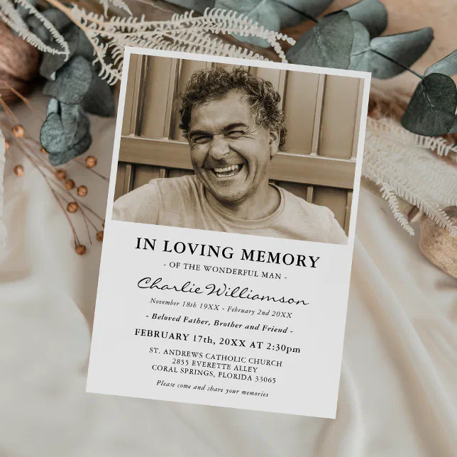 Minimal Photo In Loving Memory Funeral Invitation | Zazzle