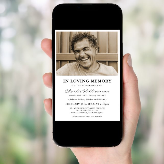 Minimal Photo In Loving Memory Funeral Invitation (Front Digital)