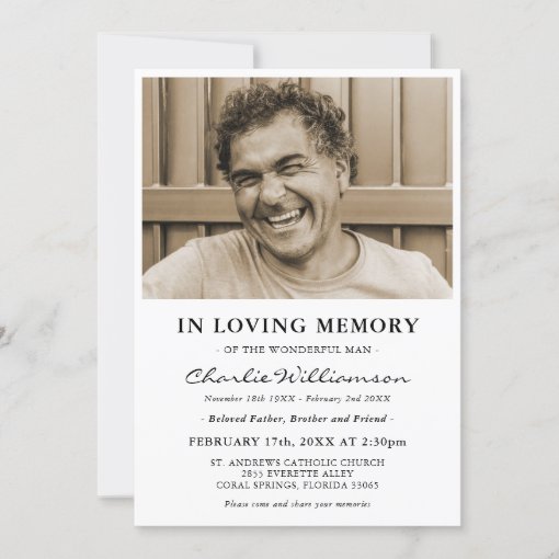 Minimal Photo In Loving Memory Funeral Invitation | Zazzle