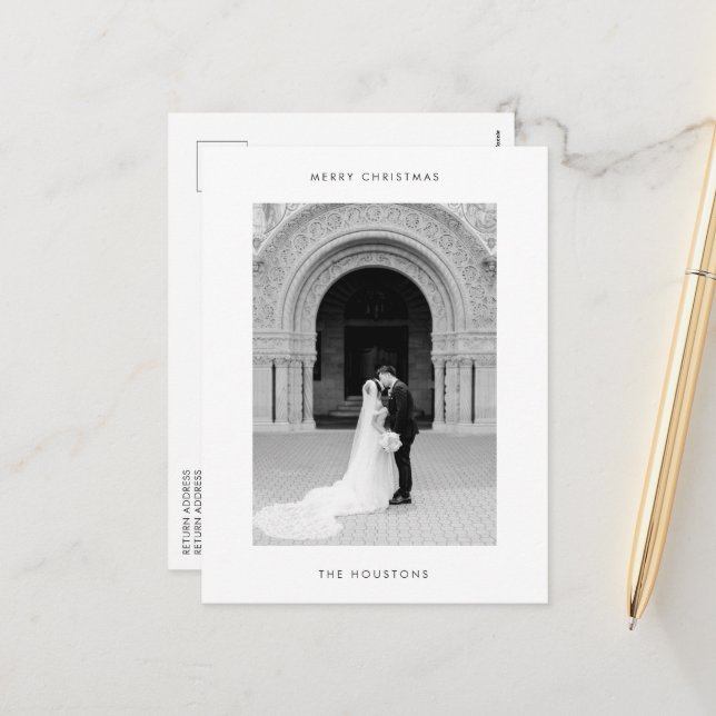Minimal Photo Modern Christmas Holiday Postcard (Front/Back In Situ)