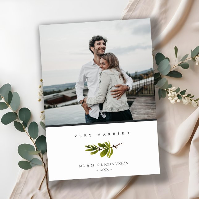 Minimal Photo Pine Branch Christmas Very Married Holiday Card (Creator Uploaded)