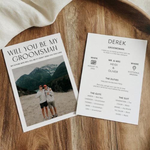 Minimal Photo Proposal Request Groomsman Info Card