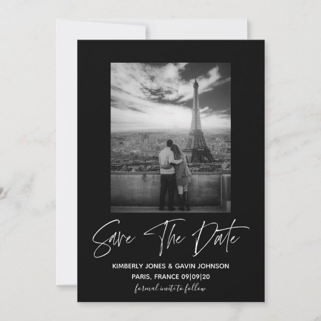 Minimal Photo Save the Date | Black and White (Front)