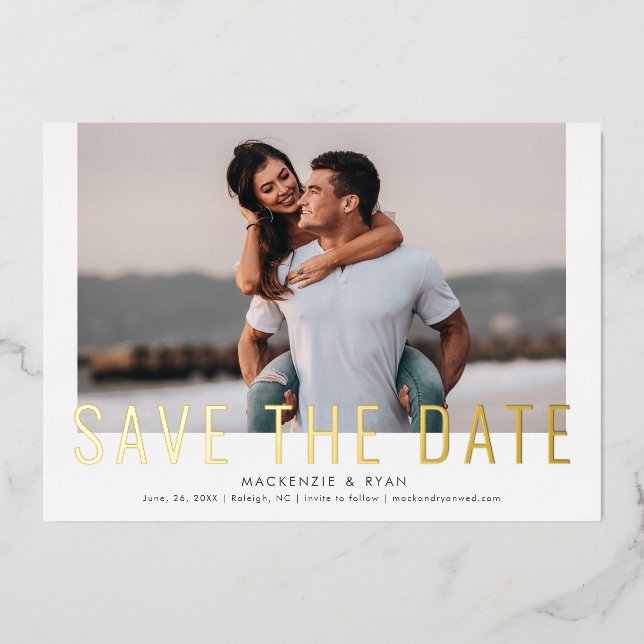 Minimal Photo Save the Date Foil Invitation (Front)