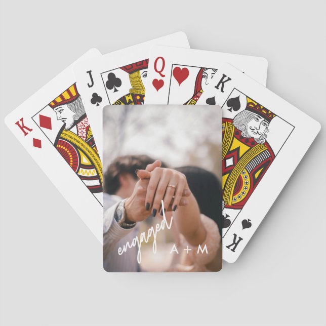Minimal Photo Script "Engaged" Custom Initials Poker Cards (Back)