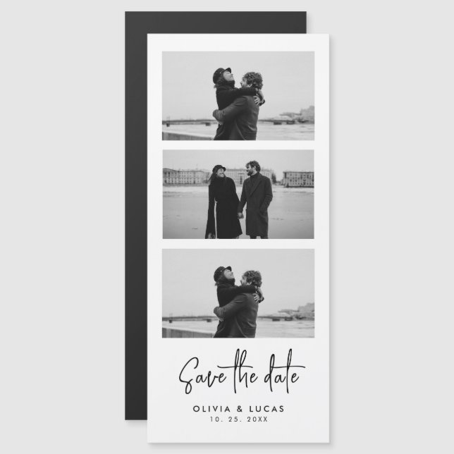 Minimal Photo Strip Magnetic Wedding Save The Date (Front/Back)