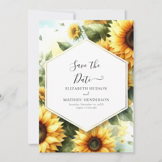 Minimal Photo Sunflower Wedding Save The Date (Front)