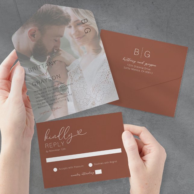 Minimal Photo Terracotta Wedding All In One Invitation (Creator Uploaded)