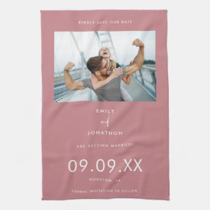 Minimal Photo Text Dusty Pink Save The Date Kitchen Towel