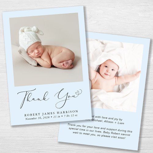 Minimal Photo Thank You Baby Boy Birth Announcement