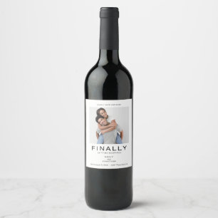 Minimal Photo Typography Black White Save The Date Wine Label