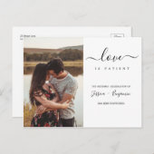 Minimal Photo Wedding Postponement Love is Patient Postcard (Front/Back)