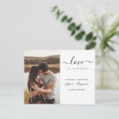 Minimal Photo Wedding Postponement Love is Patient Postcard (Standing Front)