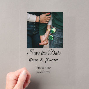 Minimal photo white black classic elegant save the acrylic invitations