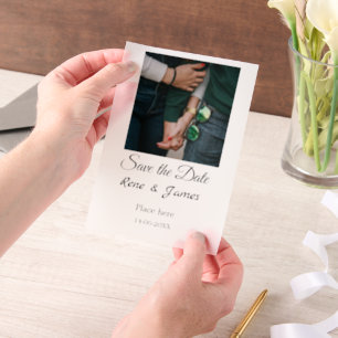 Minimal photo white black classic elegant save the vellum invitations