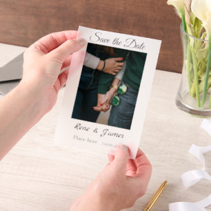Minimal photo white black classic elegant save the vellum invitations