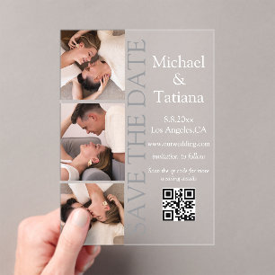 minimal photobooth 3 photos qr code save the date acrylic invitations