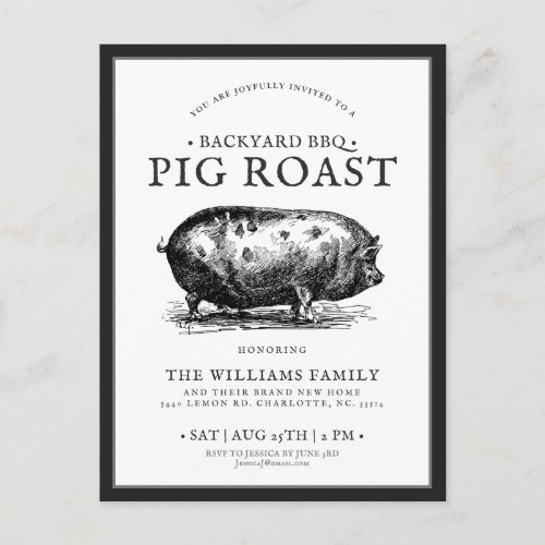 Minimal Pig Roast BBQ Party Custom Invitation Postcard