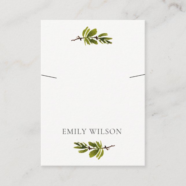 Minimal Pine Branch Band Necklace Earring Display Business Card (Front)