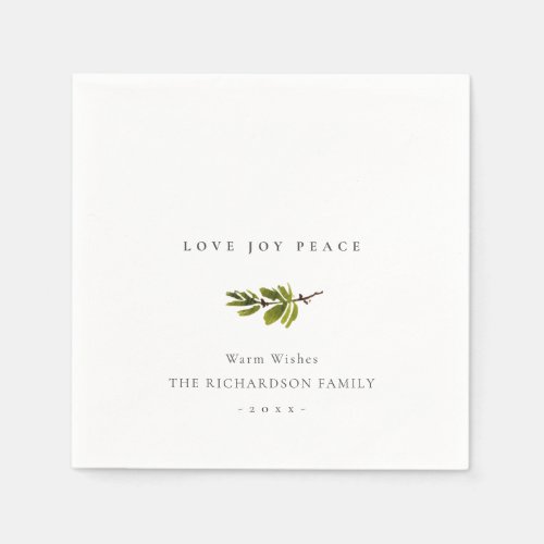 Minimal Pine Branch Christmas Love Joy Peace Napkins