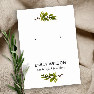 Minimal Pine Branch Foliage Stud Earring Display Business Card
