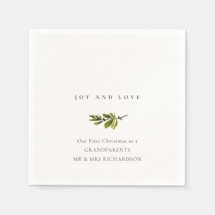 Minimal Pine Branch Our First Christmas Joy & Love Napkins