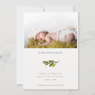 Minimal Pine Branch Photo Baby Birth Announcement