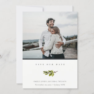 Minimal Pine Branch Photo Save the Date Invite
