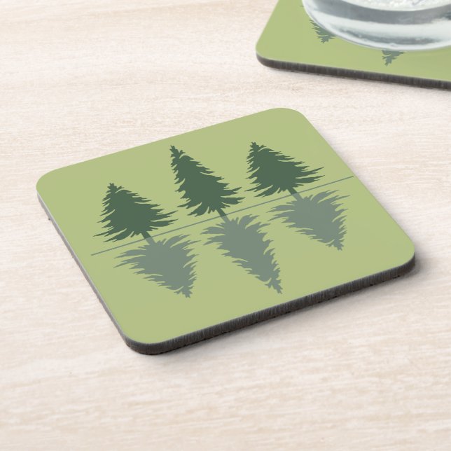 Minimal pine trees reflection forest beverage coaster (Left Side)