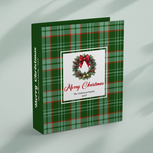 Minimal pine wreath with red green plaid memory   3 ring binder (Minimal pine wreath with red green plaid memory 3 ring binder)