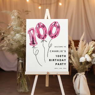 Minimal Pink 100 Balloon 100th Birthday Party Foam Board