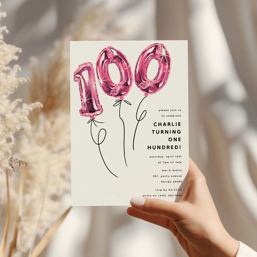 Minimal Pink 100 Balloon 100th Birthday Party