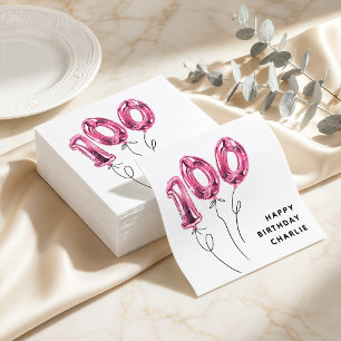Minimal Pink 100 Balloon 100th Birthday Party Napkins