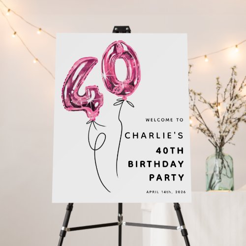 Minimal Pink 40 Balloon 40th Birthday Party Foam Board