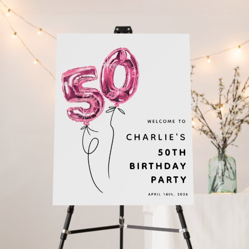 Minimal Pink 50 Balloon 50th Birthday Party Foam Board