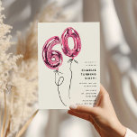 Minimal Pink 60 Balloon 60th Birthday Party Invitation<br><div class="desc">Invite friends and family to a 60th birthday party with this minimalist design. Featuring pink helium number 60 balloons on a classic white background and a simple modern template that is easy to customize with your own event details.</div>