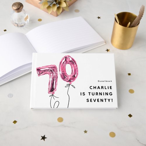 Minimal Pink 70 Balloon 70th Birthday Party Guest Book