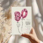 Minimal Pink 80 Balloon 80th Birthday Party Invitation<br><div class="desc">Celebrate the milestone of reaching 80 with style! Our minimalist birthday invitations feature chic pink numerals that pop against a classic white background, providing an elegant yet fun way to invite your loved ones to this significant occasion. With an easy-to-customize template, curating a memorable event has never been simpler. Ensure...</div>
