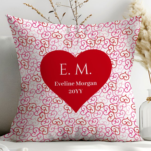 Minimal Pink and Red Hearts Personalized Valentine Throw Pillow (Minimal Pink and Red Hearts Personalized Valentine Pillow)