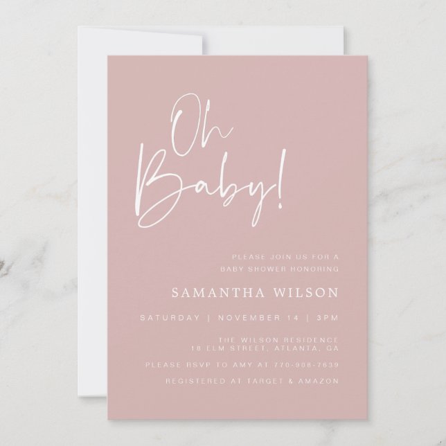 Minimal Pink Baby Shower Invitation (Front)