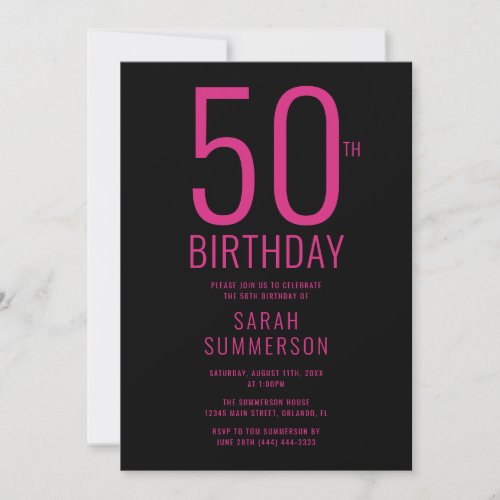 Minimal Pink Black 50th Birthday Party Invitation