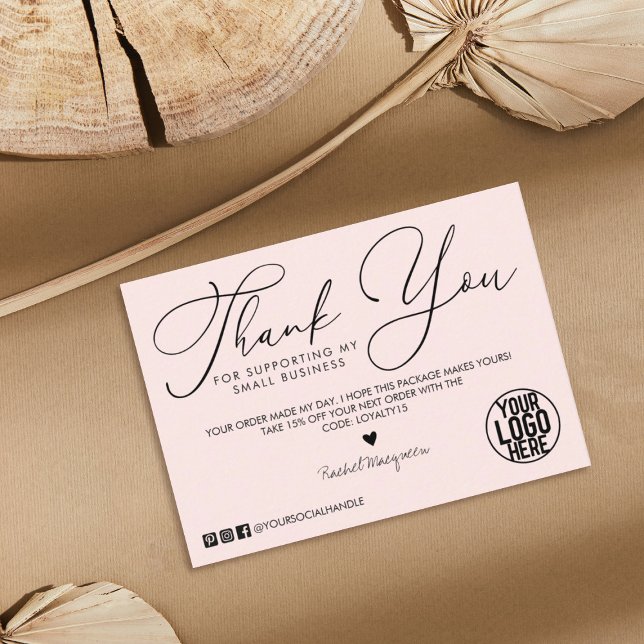 Minimal Pink Black Script Customer Thank You Business Card (Creator Uploaded)