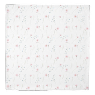 Minimal Pink Blue Watercolor Wildflower Pattern Duvet Cover