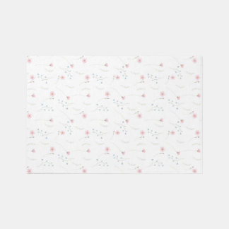 Minimal Pink Blue Watercolor Wildflower Pattern Rug