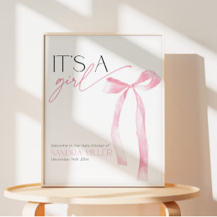 Minimal Pink Bow Baby Shower Welcome Foam Board