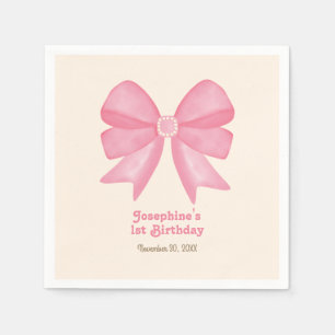 Minimal Pink Bow Sweet Girl Birthday Napkins