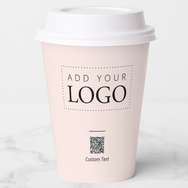 Minimal Pink Business Logo QR Code Promotional Paper Cups (Left)