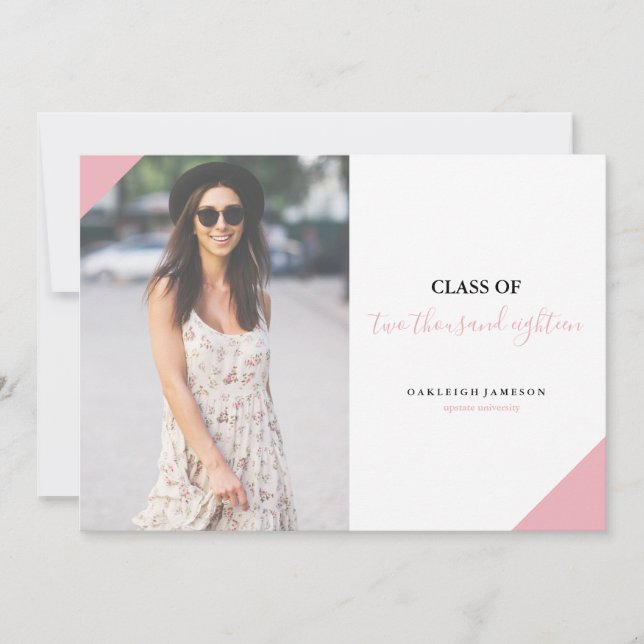 Minimal Pink Calligraphy Grad Photo Announcement (Front)